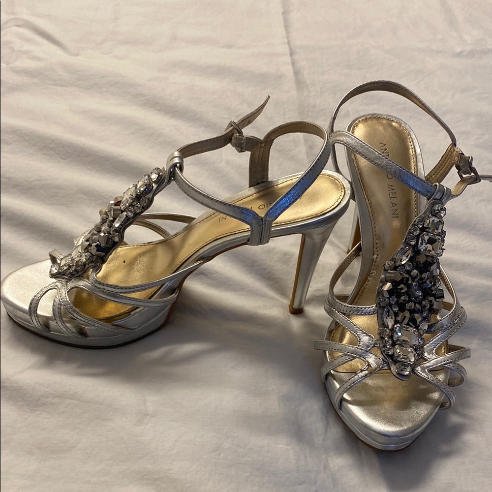 ANTONIO MELANI Metallic Silver Strappy Heels